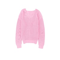 Pink Ribbed Knit V Neck Sweater - XL thumbnail