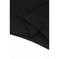 Black Ribbed Knit V Neck Sweater - L thumbnail