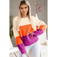 Azura Exchange Multicolor Color Block Drop Shoulder Round Neck Knit Sweater - L thumbnail