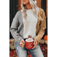 Multicolor Colorblock Textured Drop Shoulder Sweater - S thumbnail