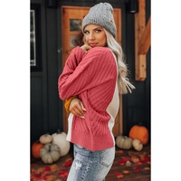 Multicolor Colorblock Textured Drop Shoulder Sweater - L thumbnail