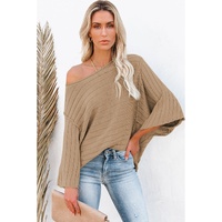 Brown Exposed Seam Ribbed Knit Dolman Top - M thumbnail