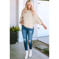 Apricot Exposed Seam Ribbed Knit Dolman Sweater - M thumbnail
