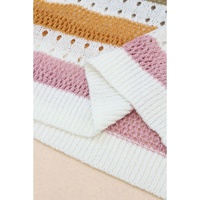 Multicolor Striped Hollowed Knitted Loose Sweater - M thumbnail