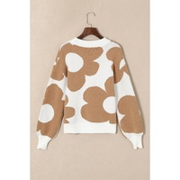 Khaki Big Flower Pattern Drop Shoulder Sweater - XL thumbnail