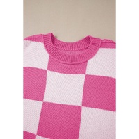 Rose Checkered Bishop Sleeve Sweater - M thumbnail