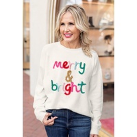 White Merry & Bright Round Neck Casual Sweater - S thumbnail