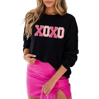 Azura Exchange Black XOXO Glitter Print Round Neck Casual Sweater - 2XL thumbnail