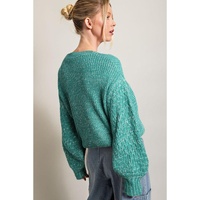 Sea Green Cable Knit Sleeve Drop Shoulder Sweater - XL thumbnail