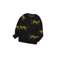 Black Cheetah Pattern Knit Round Neck Sweater - M thumbnail