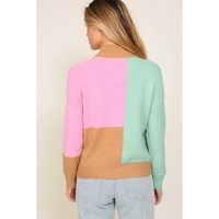 Multicolour Colorblock Mock Neck Ribbed Trim Sweater - XL thumbnail