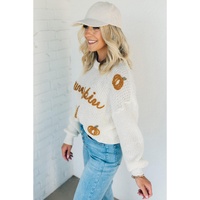 White Pumpkin Yarn Stitch Ribbed Knit Sweater - S thumbnail