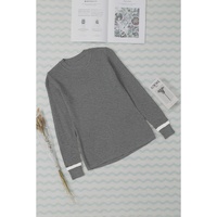 Medium Grey Ribbed Trim Crew Neck Long Sleeve Sweater - L thumbnail
