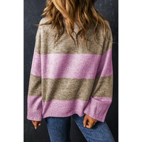 Rose Stripe Crew Neck Wide Sleeve Colorblock Sweater - M thumbnail