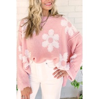 Multicolour Pearl Beaded Floral Drop Shoulder Sweater - L thumbnail