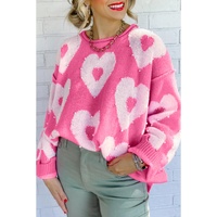 Bonbon Pearl Beaded Heart Drop Shoulder Sweater - L thumbnail