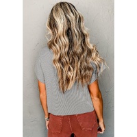 Gray Patch Pocket Ribbed Knit Short Sleeve Sweater - L thumbnail