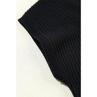 Black Patch Pocket Ribbed Knit Short Sleeve Sweater - L thumbnail
