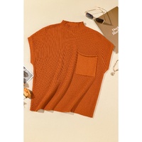 Gold Flame Patch Pocket Ribbed Knit Short Sleeve Sweater - L thumbnail