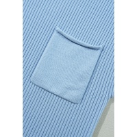 Beau Blue Patch Pocket Ribbed Knit Short Sleeve Sweater - XL thumbnail