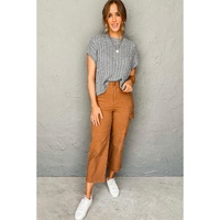 Gray Crew Neck Cable Knit Short Sleeve Sweater - S thumbnail