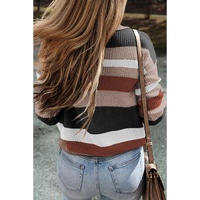 Taupe Classic Round Neck Colorblock Knit Sweater - XL thumbnail