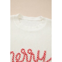 White Striped Merry Bright Letter Christmas Sweater - S thumbnail
