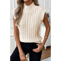Oatmeal Cable Knit High Neck Sweater Vest - L thumbnail