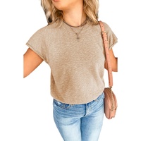 Smoke Gray Ribbed Raglan Short Sleeve Sweater - L thumbnail