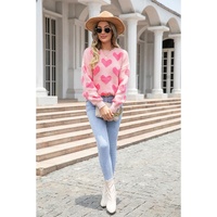 Light Pink Valentine’s Day Heart Jacquard Knit Sweater - L thumbnail