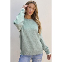 Moonlight Jade Colorblock Contrasting Edge Crewneck Sweater - L thumbnail
