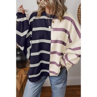 Blue Stripe Colorblock Oversized Sweater - M thumbnail