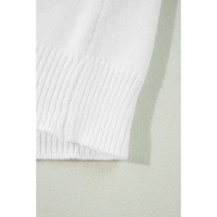 White Flower Detail Knitted Notched Neck Sweater - M thumbnail