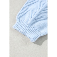 Beau Blue Flower Detail Knitted Notched Neck Sweater - L thumbnail