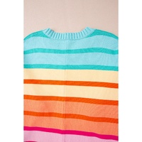 Yellow Stripe Gradient Striped Ribbed Edge Loose Sweater - L thumbnail