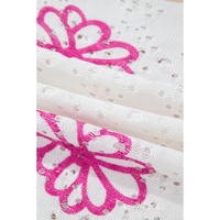 White Contrast Flower Print Eyelet Drop Shoulder Sweater - S thumbnail