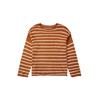 Brown Stripe Drop Shoulder Casual Sweater - L thumbnail