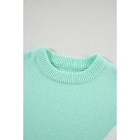 Green Chevron Colorblock Ribbed Knit Drop Shoulder Sweater - L thumbnail