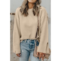 Parchment Solid Textured Knit Split Cuff Drop Shoulder Loose Sweater - 2XL thumbnail