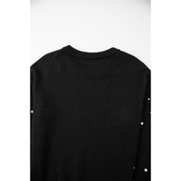 Black Pearled Drop Shoulder Round Neck Sweater - L thumbnail