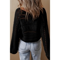 Black Hollow-out Cable Knit Cropped Sweater - XL thumbnail