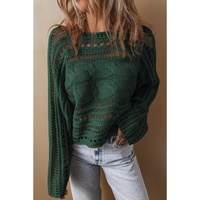 Blackish Green Hollow-out Cable Knit Cropped Sweater - L thumbnail