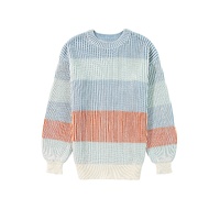 Multicolour Colorblock Textured Knit Bubble Sleeve Sweater - XL thumbnail