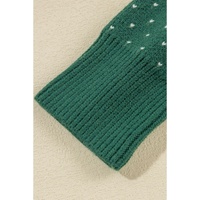 Green Christmas Snowflake Dotted Print Round Neck Sweater - M thumbnail
