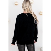 Black Tinsel Merry and Bright Graphic Christmas Sweater - L thumbnail