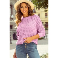 Pink Crochet Knit Drop Shoulder Sweater - XL thumbnail