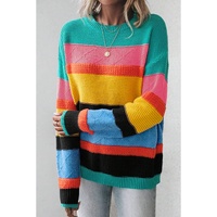 Yellow Colorblock Mixed Textured Drop Shoulder Sweater - M thumbnail