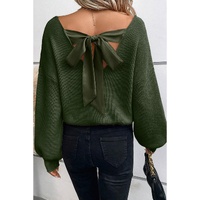 Jungle Green Lantern Sleeve V Neck Knot Back Sweater - XL thumbnail