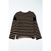 Black Stripe Drop Shoulder Round Neck Loose Sweater - S thumbnail
