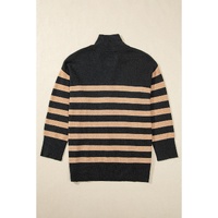 Black Stripe Collared Quarter Zipper Oversized Sweater - L thumbnail
